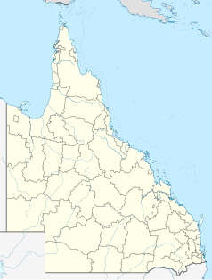 Mapa konturowa Queenslandu, w centrum znajduje się punkt z opisem „James Cook University”