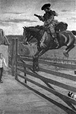 Dick Turpin et sa monture, à la barrière de péage d'Hornsey, près de Londres. Illustration pour le roman Rookwood de William Harrison Ainsworth (1849).