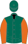 Dark green, orange sleeves