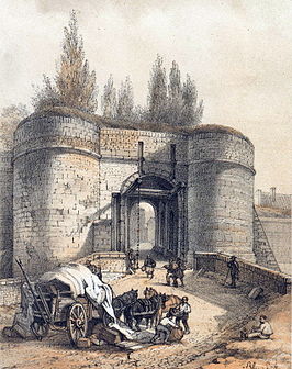 Veldzijde van de Tongersepoort (kleurenlithografie van Alexander Schaepkens, ca. 1860)