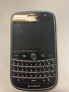 Mobile phone with a physical keyboard, made by blackberry