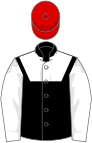 Black, white yoke and sleeves, red cap