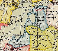 A Német Lovagrend baltikumi államának kiterjedése a 14. században