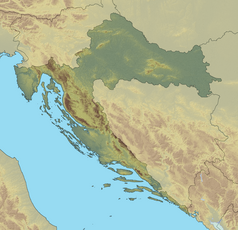 Mapa konturowa Chorwacji, po lewej znajduje się punkt z opisem „Olib”