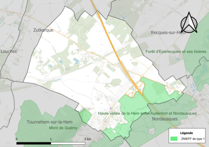 Carte des ZNIEFF de type 1 sur la commune.