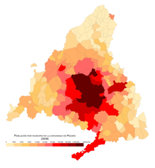 Población por municipios en la comunidad de Madrid en 2018