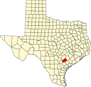 Map of Texas highlighting DeWitt County