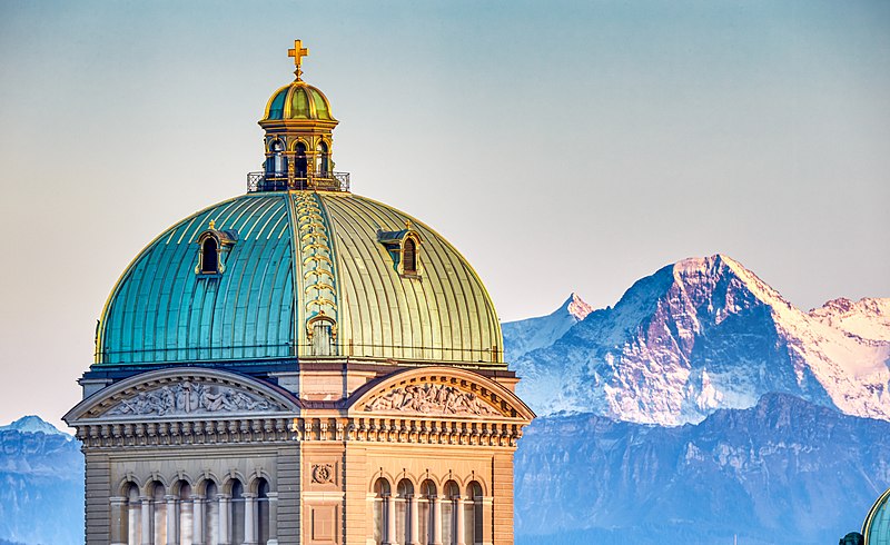 File:Bern Federal Palace Central Dome with Eiger 2019-10-16 18-28.jpg