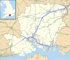 Mapa konturowa Hampshire, w centrum znajduje się punkt z opisem „Hursley”