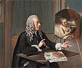 Jean-Étienne Liotard: François Tronchin with his Rembrandt painting label QS:Len,"François Tronchin with his Rembrandt painting" label QS:Lpl,"François Tronchin z obrazem Rembrandta" , 1757