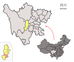 Location of Hanyuan County (red) in Ya'an City (yellow) and Sichuan province