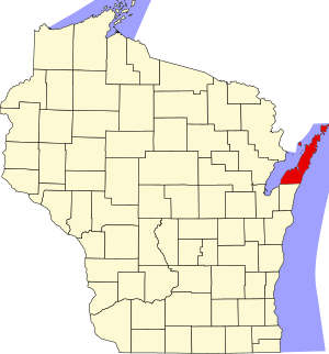 Map of Wisconsin highlighting Door County