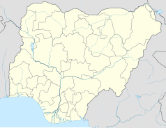 Mapa konturowa Nigerii, u góry znajduje się punkt z opisem „Zaria”