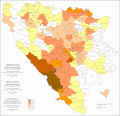 Удео Хрвата у Босни и Херцеговини по општинама 1961. године