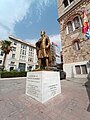 Statue of Constantine XI Palailogus in front of Hagia Triada Cathedral in Piraeus