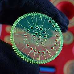 Closeup of a Spirograph wheel