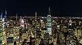 New York City, largest city in New York and the United States, photographed at night.