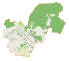 Mapa konturowa gminy Kunów, blisko centrum na dole znajduje się punkt z opisem „Boksycka”