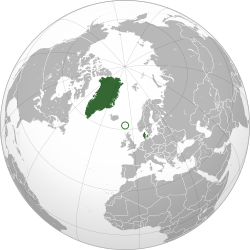 The Danish Realm on the Globe. (dark green)
