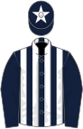 Dark blue and white stripes, dark blue sleeves, dark blue cap, white star