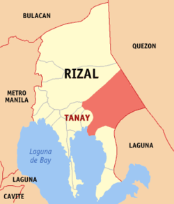 Bản đồ tỉnh Rizal với vị trí của Tanay, Rizal