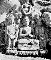 Seated Buddha triad, Sahr-i-Bahlol excavations, 1911-1912.