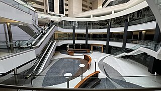 Chevy Chase Pavilion, empty retail and dining area, March 2024