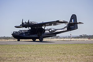 HARS (VH-PBZ) Consolidated PBY Catalina, in RAAF A24-362 livery, taking off at the 2013 Avalon Airshow.jpg