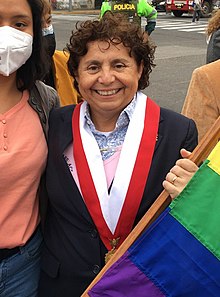 Susel Paredes, política y activista LGBT, durante la Marcha del Orgullo LGBT de Lima de 2022.