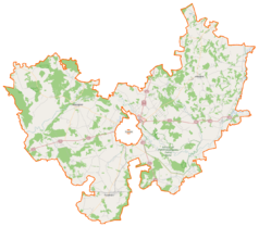 Mapa konturowa powiatu łomżyńskiego, po prawej znajduje się punkt z opisem „Wizna”