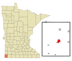 Location of Luverne within Rock County and state of Minnesota