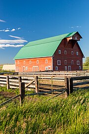 Barn with hay hood in Wallowa County, Oregon