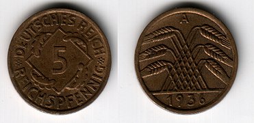 5 Rpf, 1936 (Kupfer-Aluminium-Legierung)