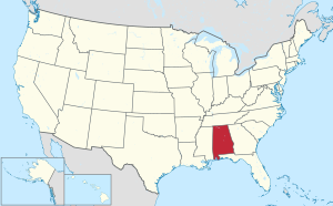 Map of the United States highlighting Alabama