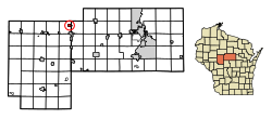 Location of Dorchester in Clark County and Marathon County, Wisconsin.