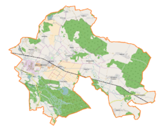 Mapa konturowa gminy Jelcz-Laskowice, na dole po prawej znajduje się punkt z opisem „Biskupice Oławskie”