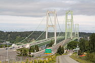 The twin-span bridges seen from the Tacoma side in 2009.
