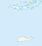 Mapa konturowa Wysp Dziewiczych Stanów Zjednoczonych, na dole znajduje się punkt z opisem „Frederiksted”