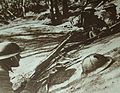 American troops climbing a hill during World War I