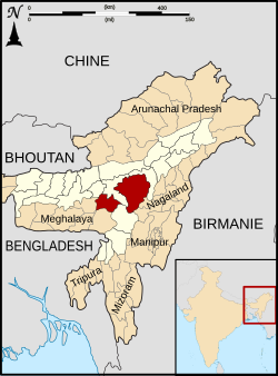 Karbi Anglongin piirikunta Assamin kartalla.