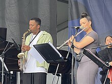 Cook and Elena Pinderhughes performing at Newport Jazz Festival, 2024