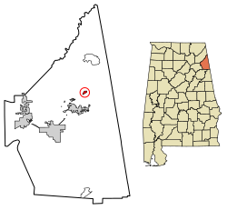 Location of Gaylesville in Cherokee County, Alabama.