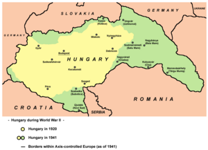 Harta Regatului Ungariei în 1920 și 1940 (verde)
