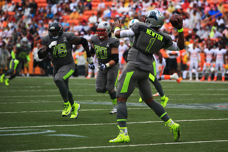 File:Cam Newton passing at 2014 Pro Bow.jpg