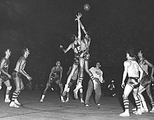 Photograph of the United States Basketball Team Playing Brazil in the Title Game of the 1954 World Basketball Tournament in Rio de Janeiro, Brazil - DPLA - d84052404bddc1cbfecd46d56b7117b5.JPG