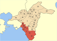 Municípios de Atenas, com Atenas Meridional em destaque.