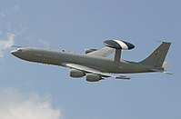 Boeing E-3D Sentry of the No. 8/23 Squadrons based at RAF Waddington, arriving for the Royal International Air Tattoo in 2005.