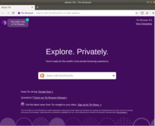 نمای صفحه نخست مرورگر تور در اوبونتو
