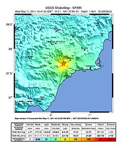 A földrengés intenzitási térképe (USGS)