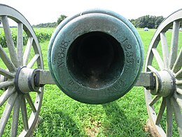 Photo shows a closeup of the muzzle of a 12-pounder Napoleon at Malvern Hill.